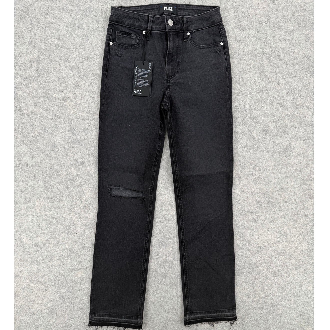 Nwt Paige Cindy Transcend Vintage Destructed High Rise Straight Jeans Size 24